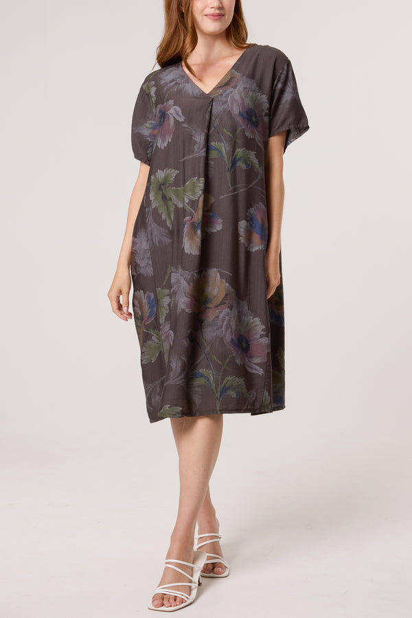 Qed London Watercolour Flower V-Neck Dress