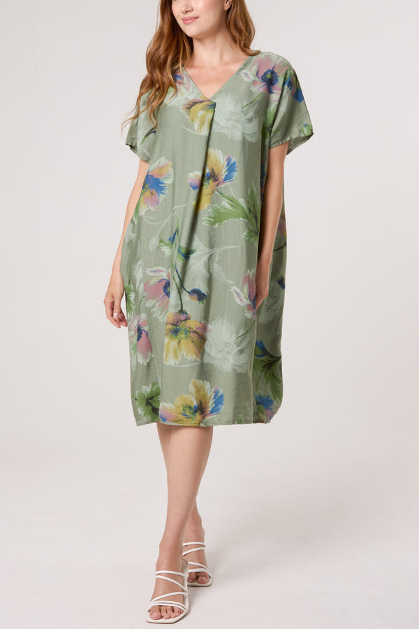 qed london Watercolour Flower V-Neck Dress