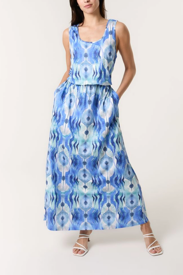 Qed London Watercolour Print Puffball Maxi Dress