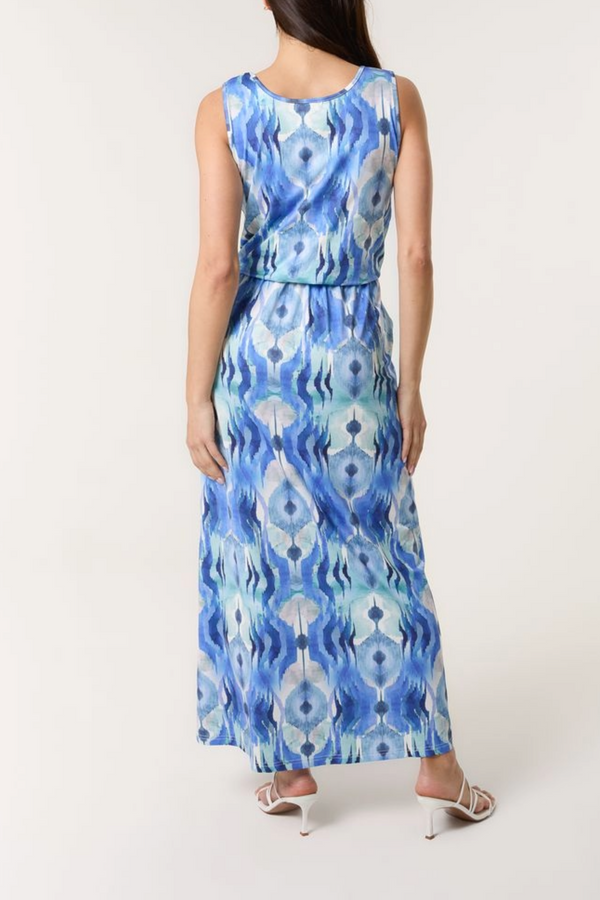 Qed London Watercolour Print Puffball Maxi Dress