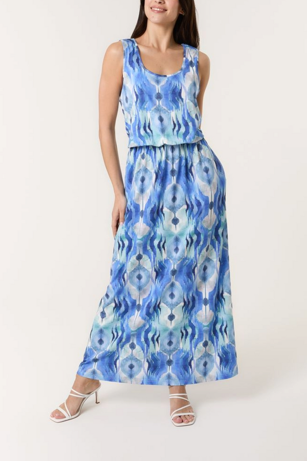 qed london Watercolour Print Puffball Maxi Dress