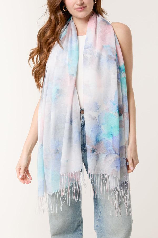 Qed London Watermark Floral Print & Tassel Scarf