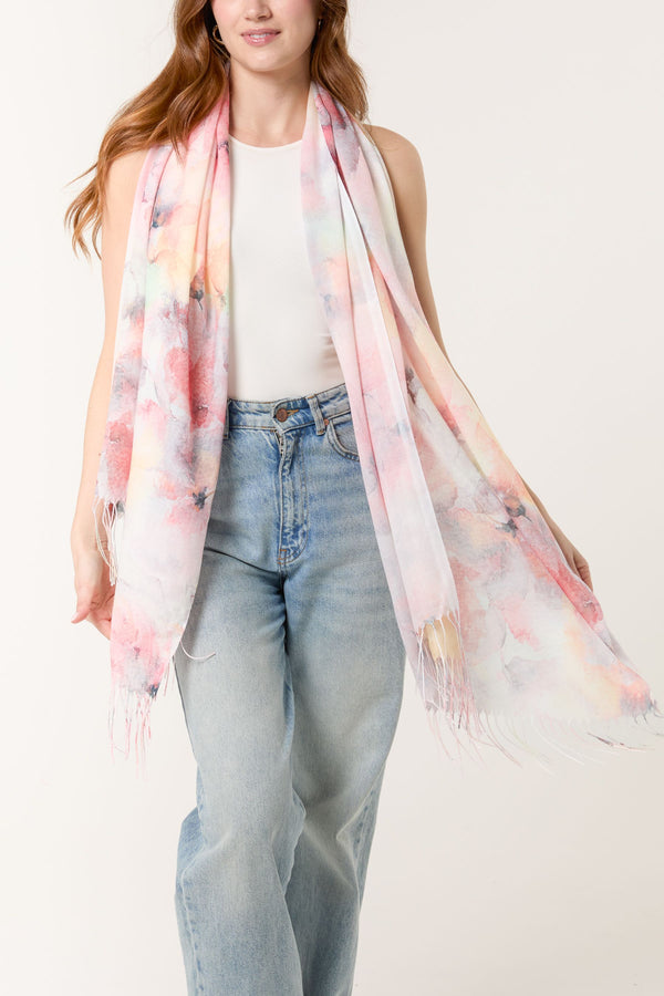 qed london Watermark Floral Print & Tassel Scarf
