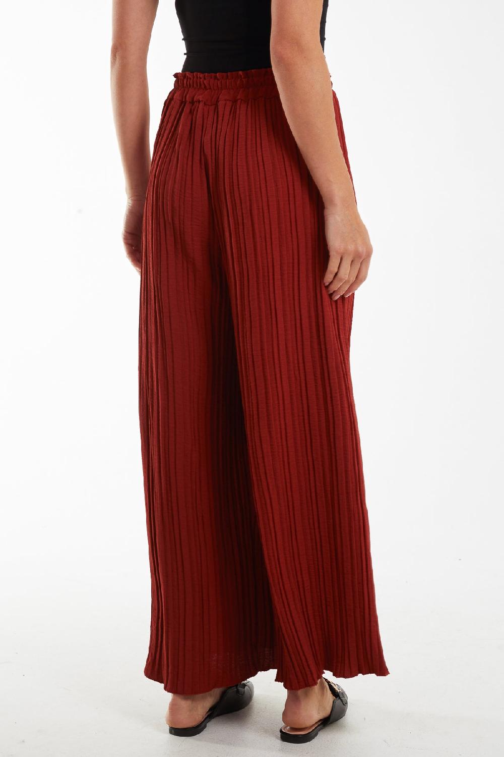 Qed London Wide Leg Plisse Drawstring Trousers