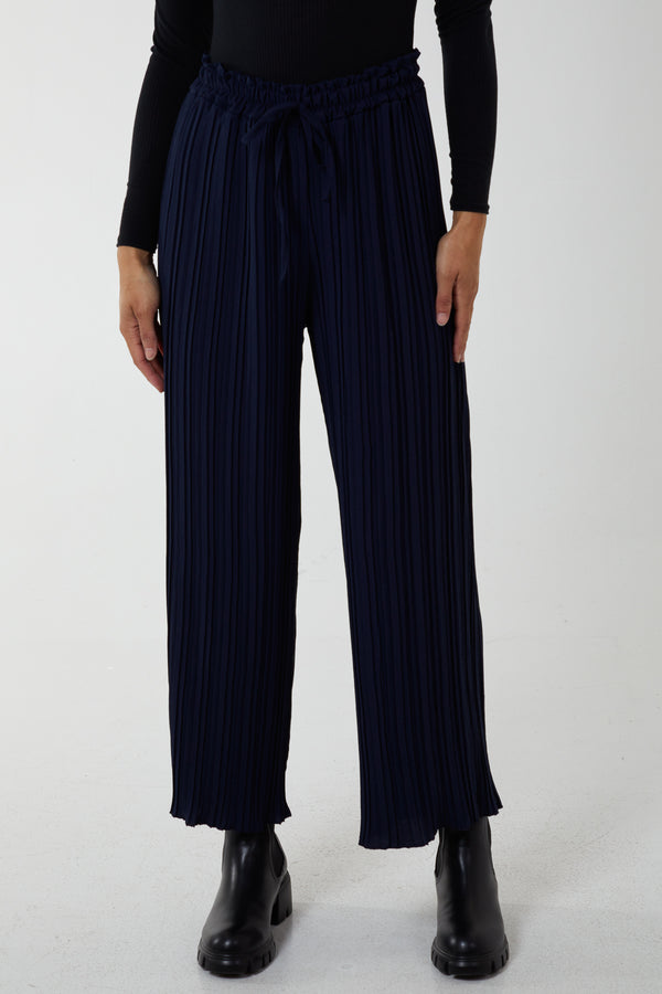 qed london Wide Leg Plisse Drawstring Trousers