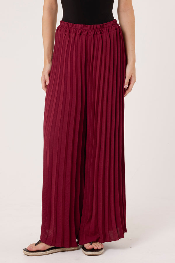 Qed London Wide Leg Plisse Trousers