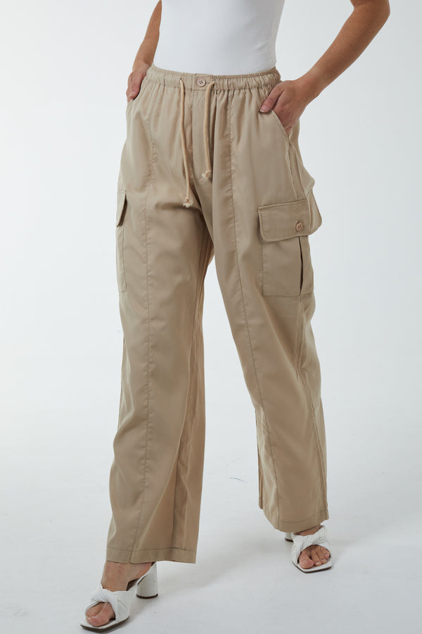 Qed London Wide Leg Tie Waist Cargo Trousers