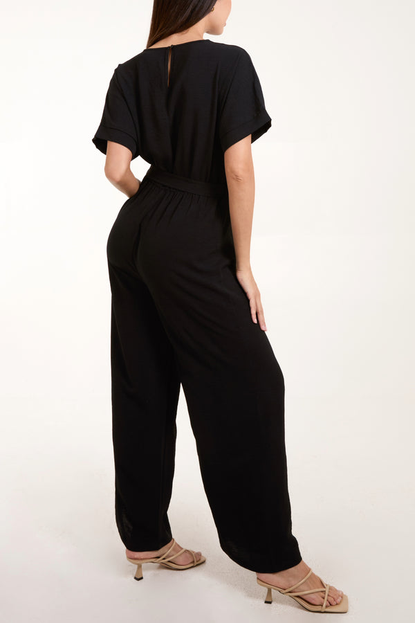 Qed London Wide Leg Wrap Jumpsuit