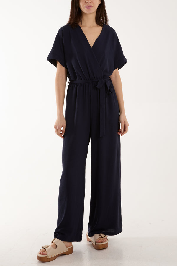 Qed London Wide Leg Wrap Jumpsuit