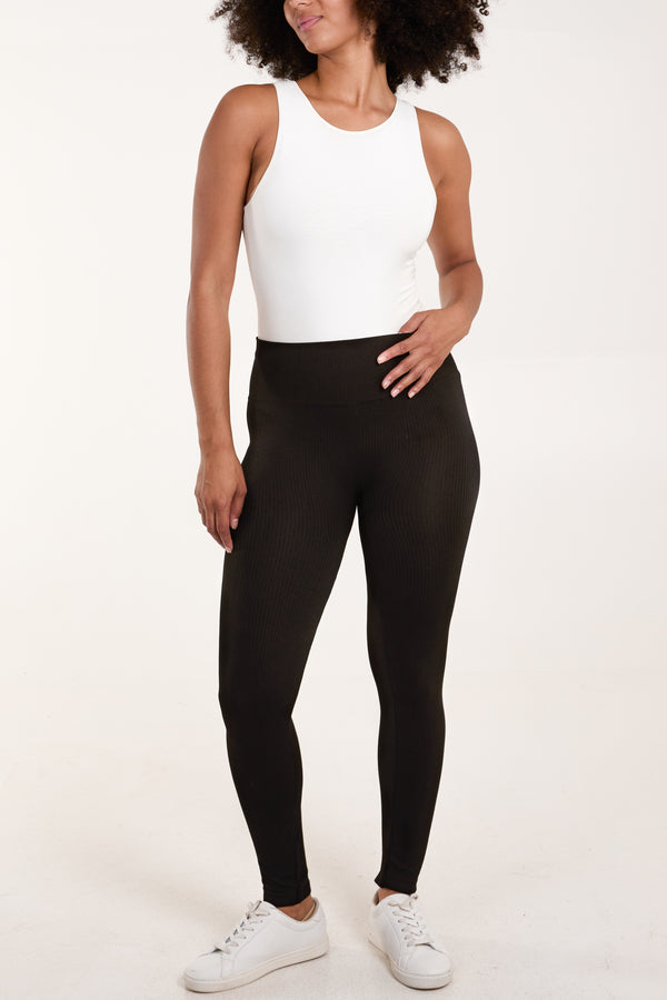 Qed London Wide Waistband Black Ribbed Legging