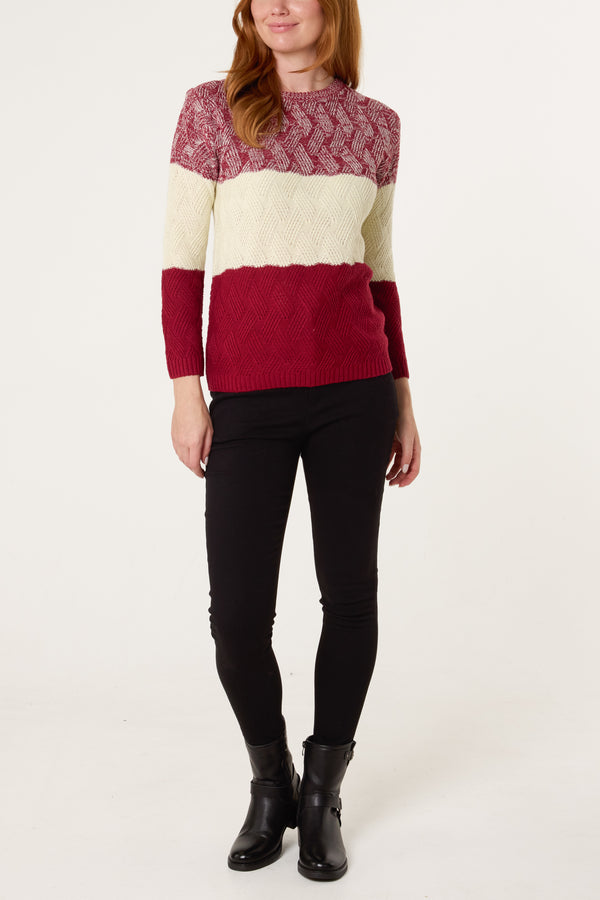 Qed London Wine Block Pattern Knit Jumper