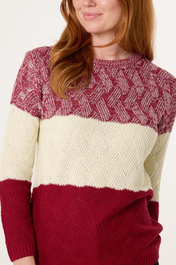 Qed London Wine Block Pattern Knit Jumper