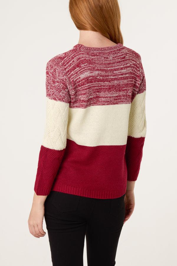 Qed London Wine Block Pattern Knit Jumper