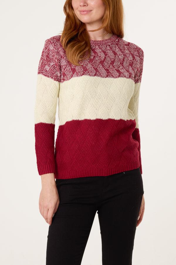 qed london Wine Block Pattern Knit Jumper