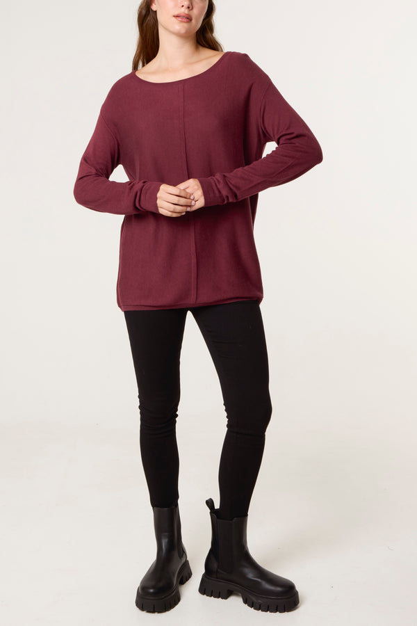 Qed London Wine Line Front Round Neck Jumper