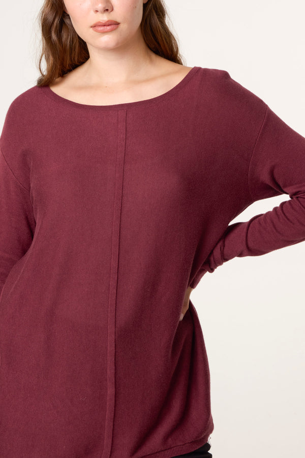 Qed London Wine Line Front Round Neck Jumper