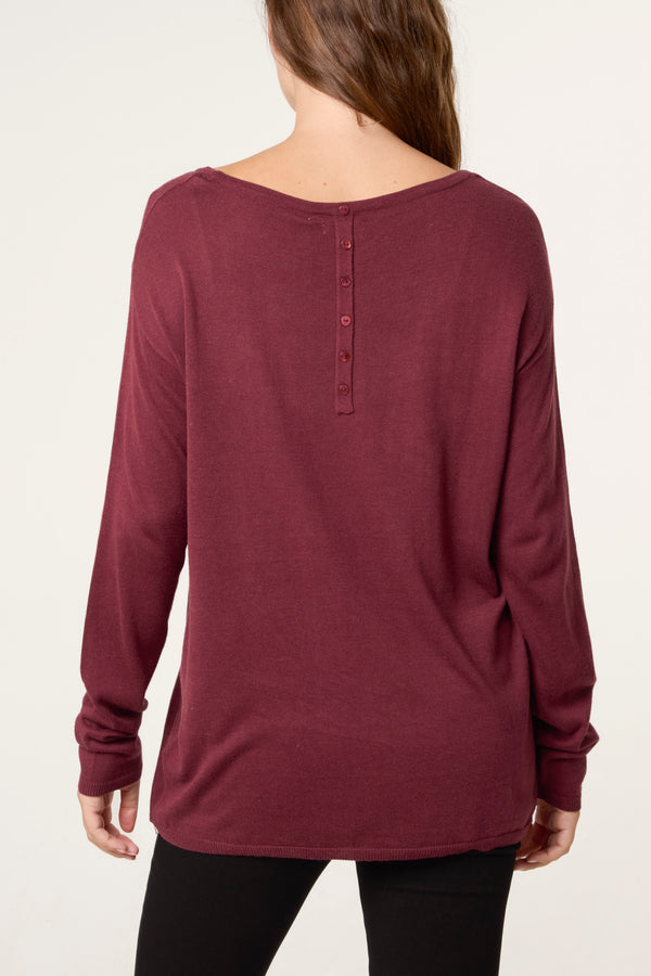 Qed London Wine Line Front Round Neck Jumper