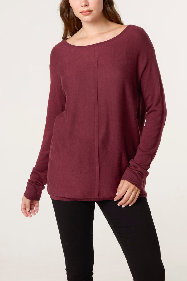 qed london Wine Line Front Round Neck Jumper