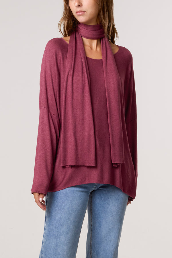 qed london Wool Blend Crew Neck Jumper & Scarf