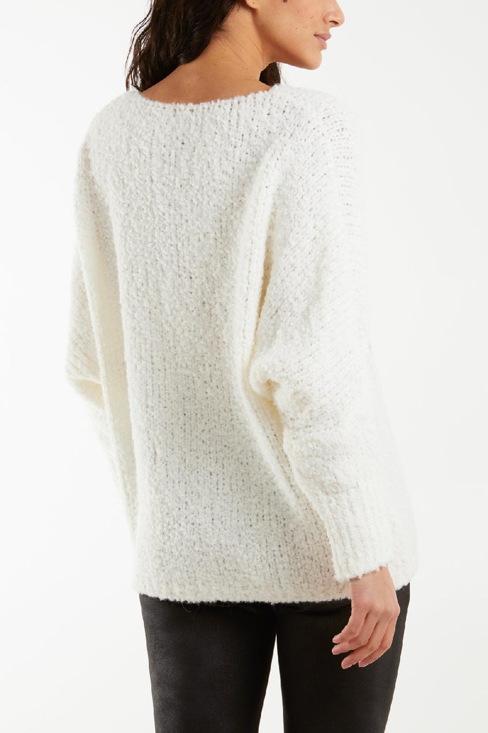 Qed London Wool Blend Daisy Boucle Super Soft Knit