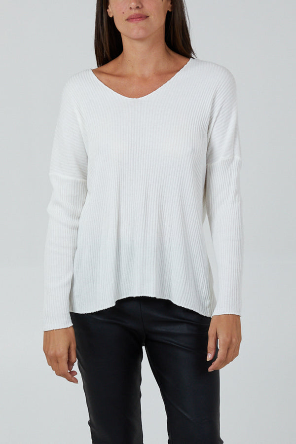 qed london Wool Blend V-Neck Ribbed Fitted Jumper