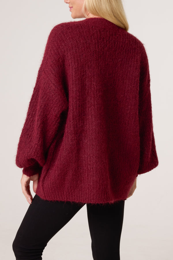 Qed London Wool Ribbed Knit Balloon Cardigan