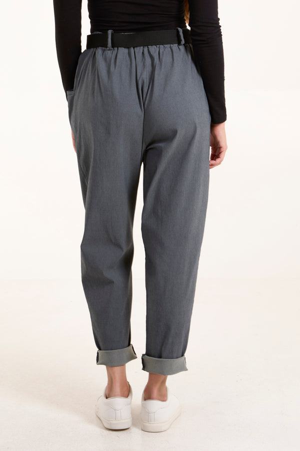 Qed London Woven Belt Cuffed Trousers