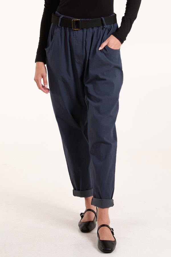 Qed London Woven Belt Cuffed Trousers