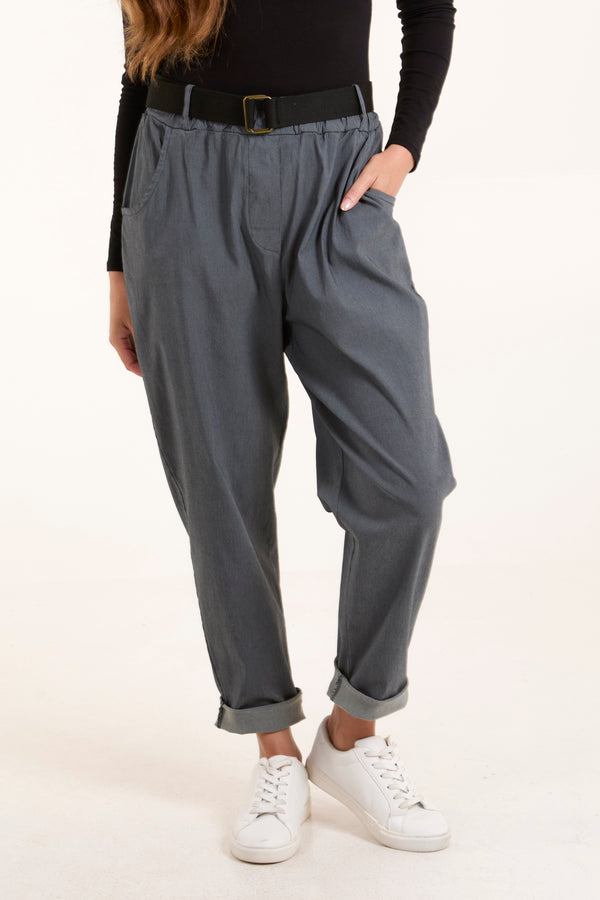 qed london Woven Belt Cuffed Trousers