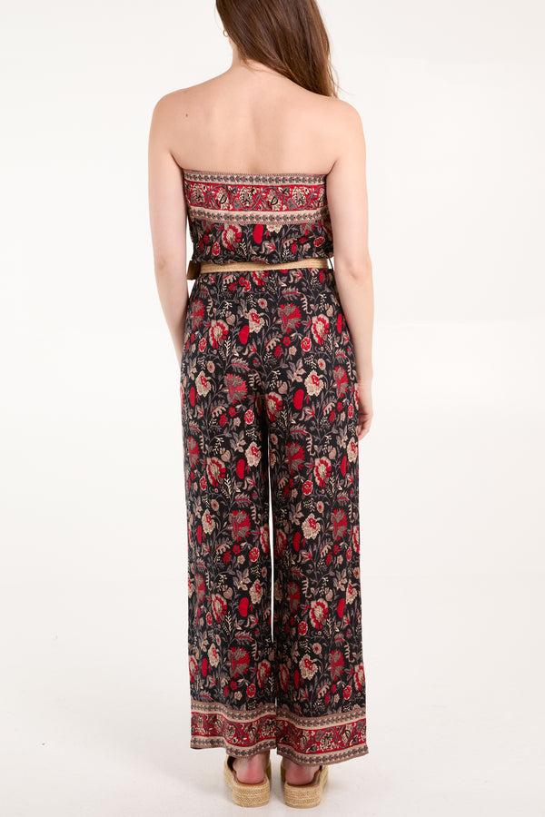 Qed London Woven Belted Bandeau Floral Jumpsuit