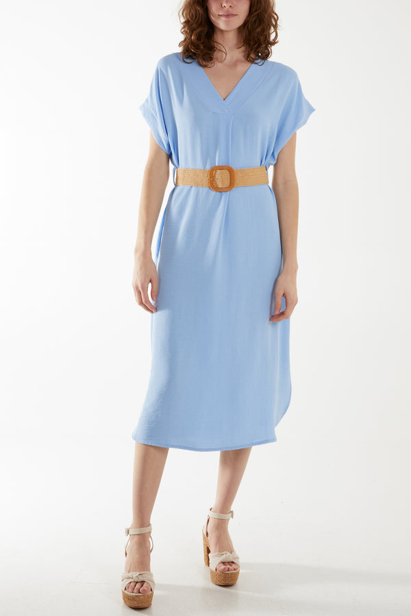 Qed London Woven Belted V-Neck Midi Dress