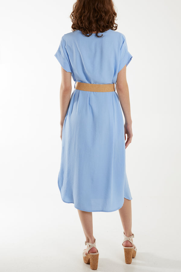 Qed London Woven Belted V-Neck Midi Dress