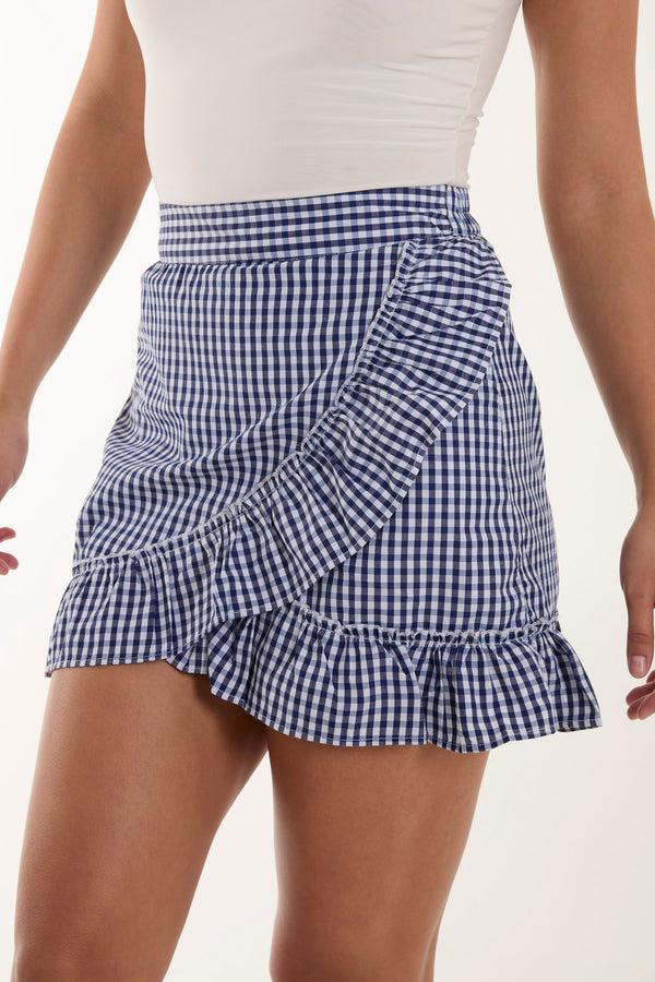 Qed London Wrap Frill Gingham Skirt