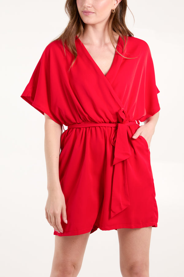 Qed London Wrap Front Belted Playsuit