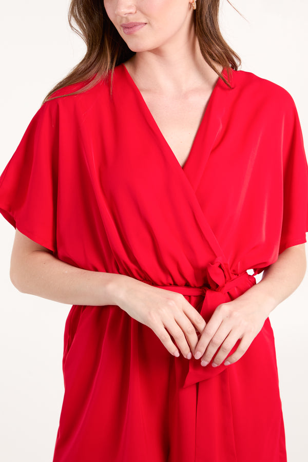 Qed London Wrap Front Belted Playsuit