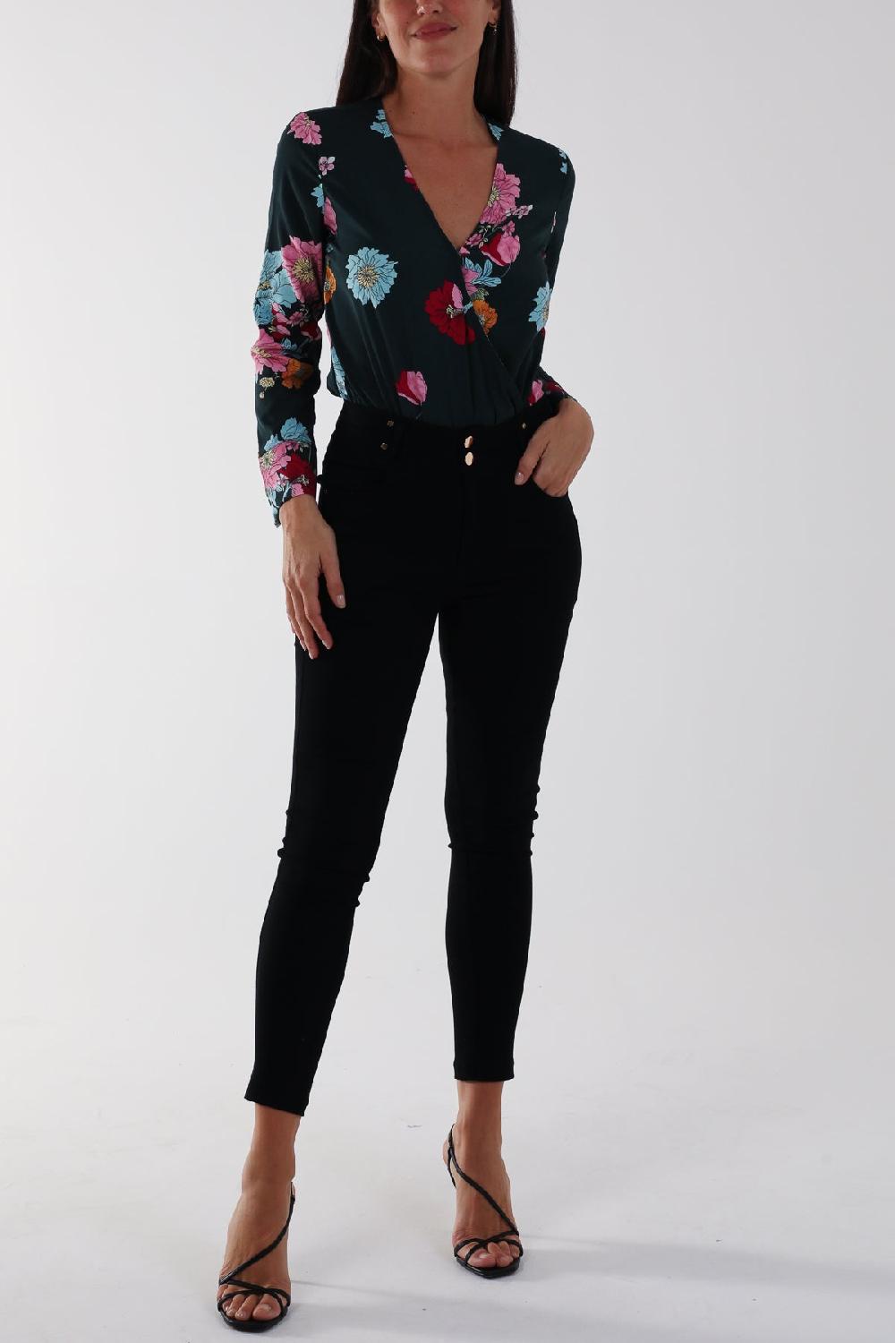 Qed London Wrap Front Floral Bodysuit