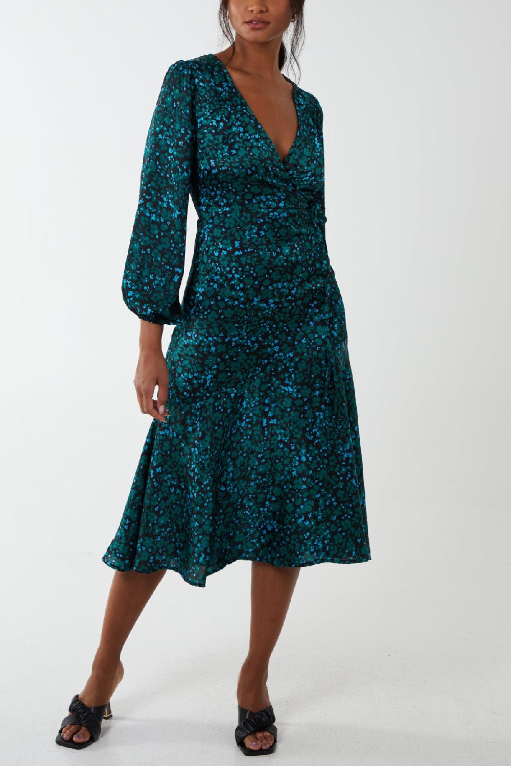 Qed London Wrap Front Floral Midi Dress