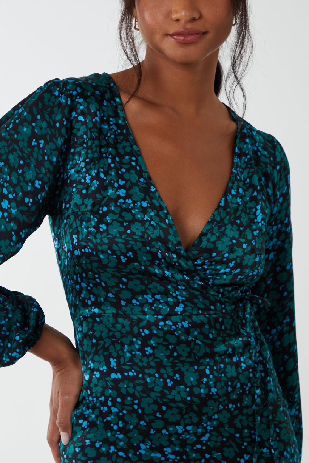 Qed London Wrap Front Floral Midi Dress