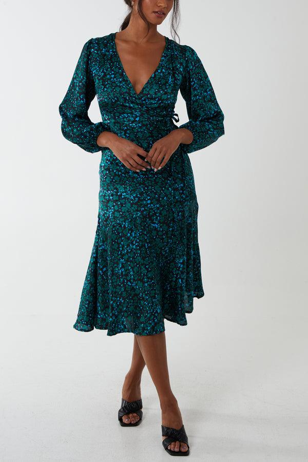 qed london Wrap Front Floral Midi Dress