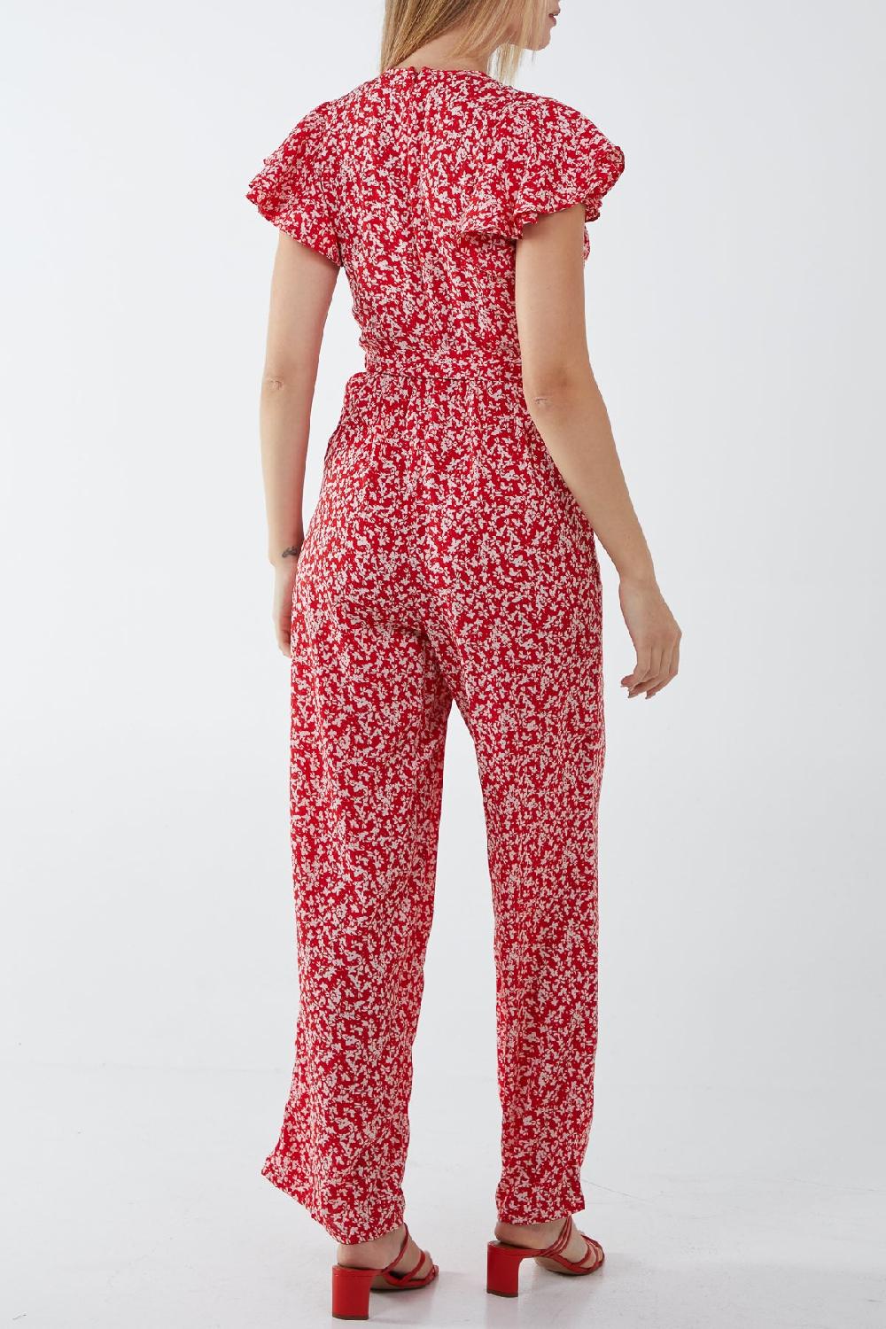 Qed London Wrap Front Frill Sleeve Jumpsuit