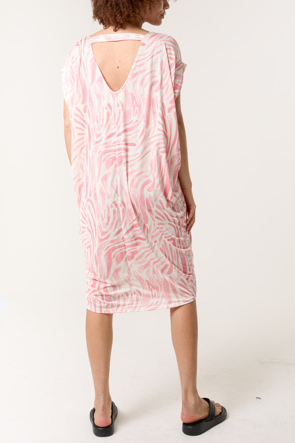 Qed London Zebra Double V-Neck Stretch Dress