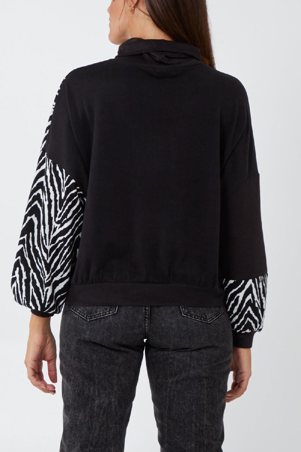 Qed London Zebra Pattern Block Roll Neck Jumper