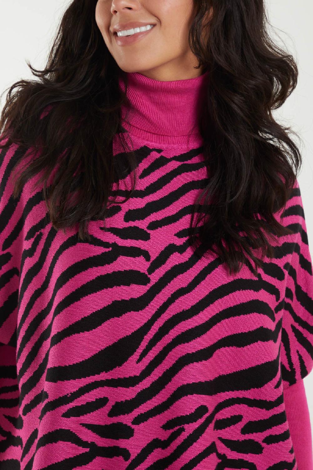 Qed London Zebra Pattern High Neck Batwing Jumper