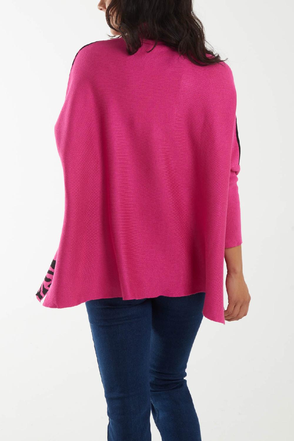 Qed London Zebra Pattern High Neck Batwing Jumper