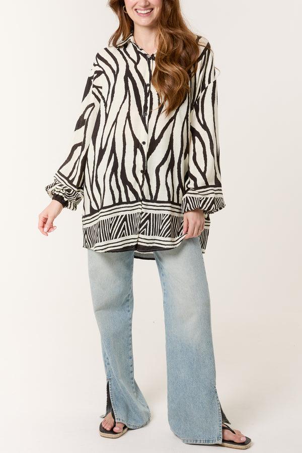 Qed London Zebra Print Button Through Shirt