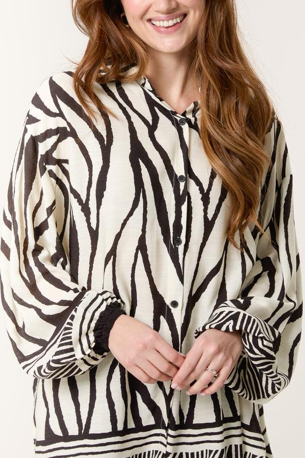 Qed London Zebra Print Button Through Shirt