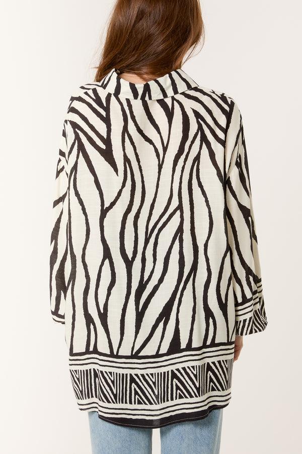 Qed London Zebra Print Button Through Shirt