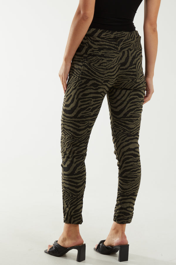Qed London Zebra Print Elasticated Trousers