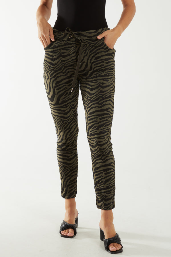 Qed London Zebra Print Elasticated Trousers