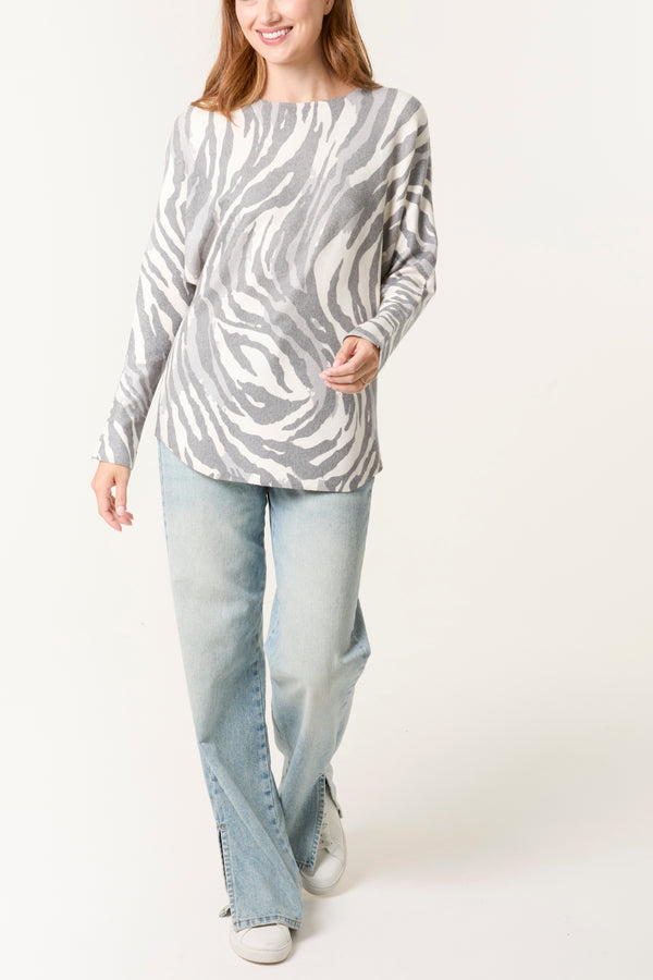 Qed London Zebra Print Round Neck Jumper